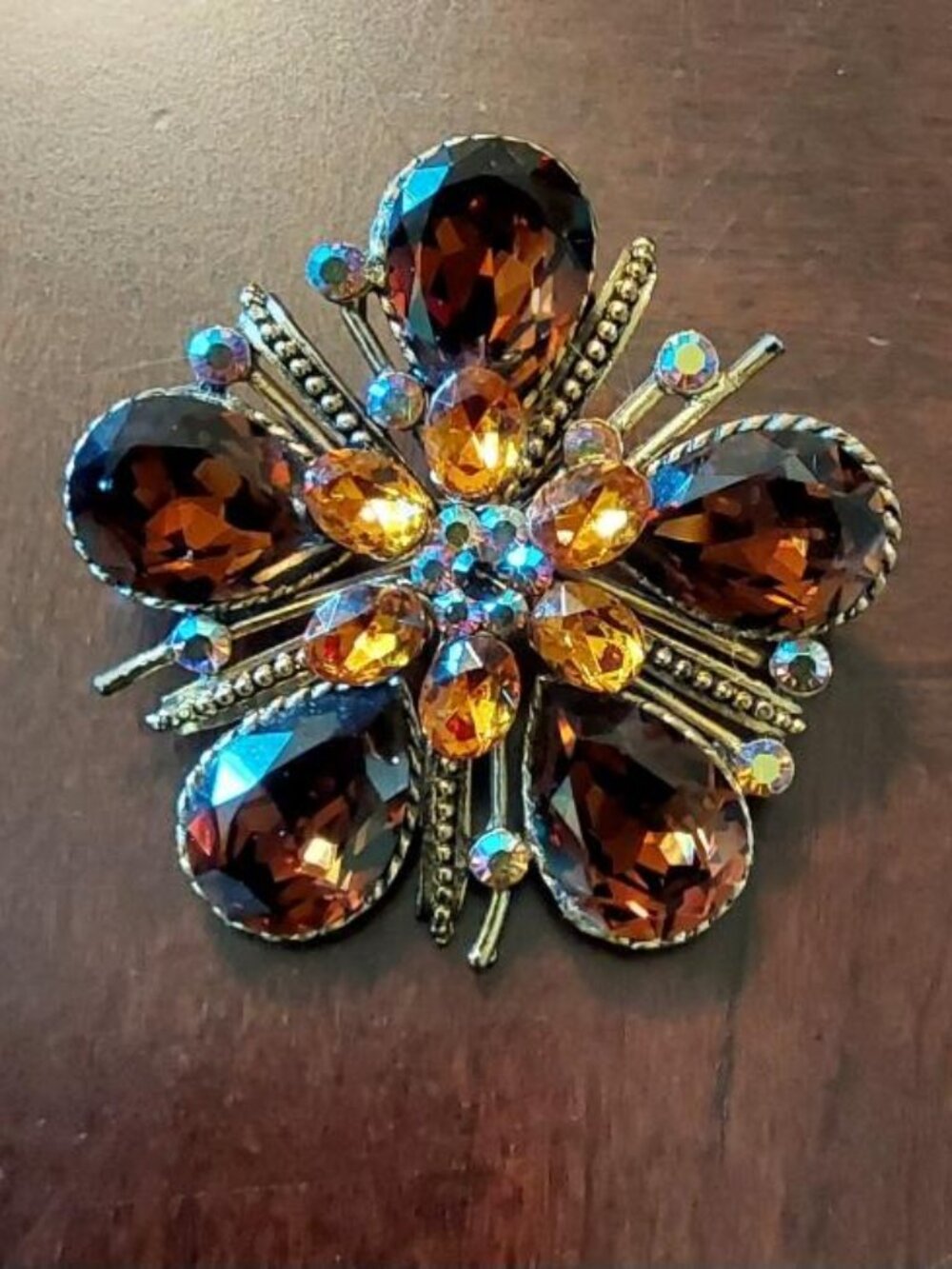 Vintage Amber Rhinestone Brooch